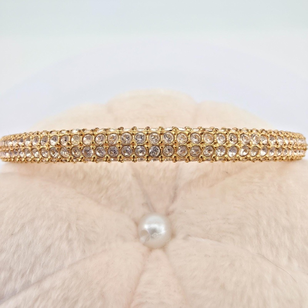 Vtg SWAROVSKI Bracelet Hinged Bangle Triple Row Pavé Set Crystals Gold Plate 7" - Picture 4 of 11